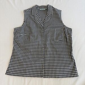 Black and White Gingham Checkered Sleeveless Women's Top Size Large 100% Cotton